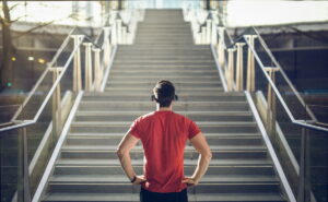 Man preparing for stair run